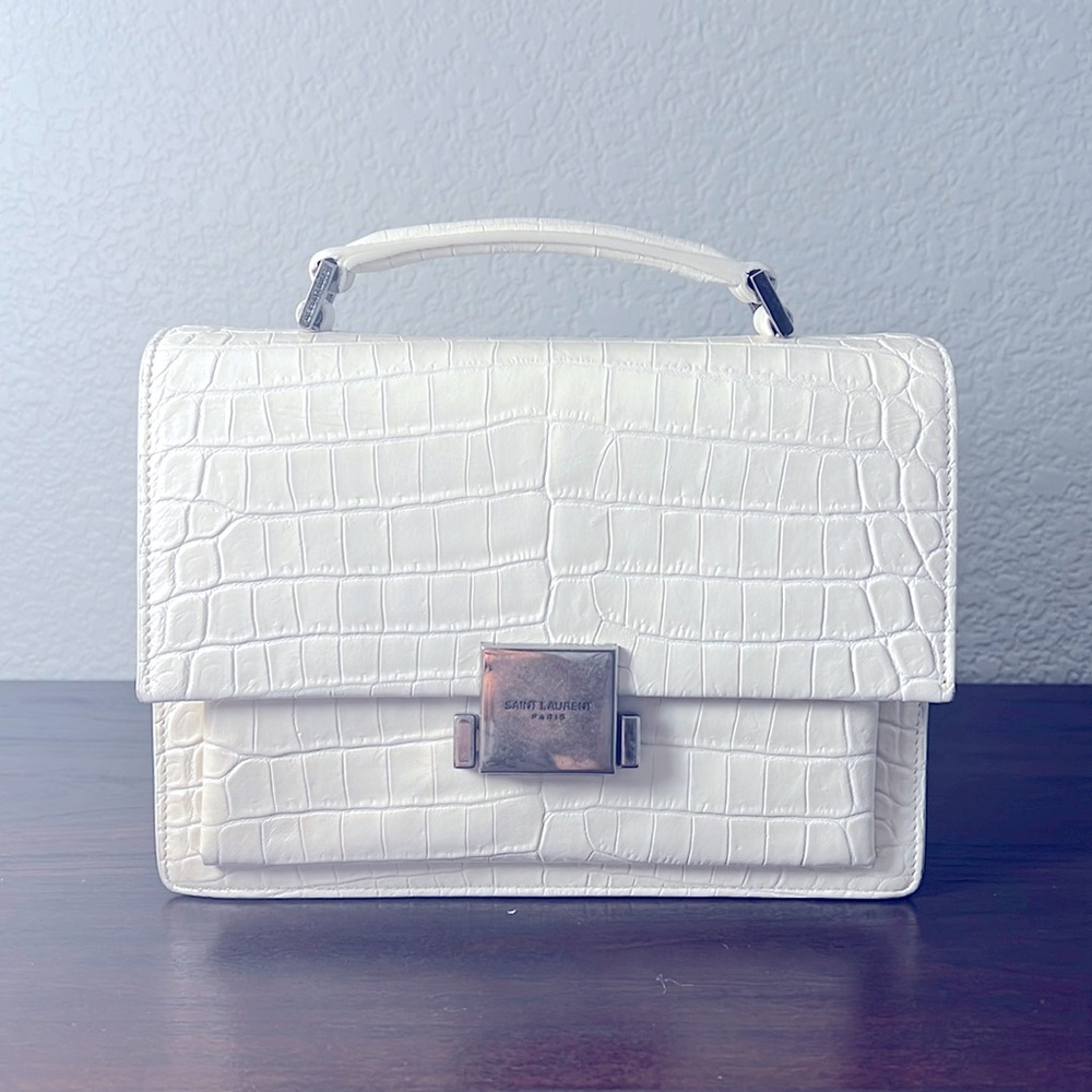 SAINT LAURENT MEDIUM BELLECHASSE CROC EFFECT TOP HANDLE BAG